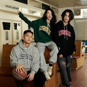 LUSHISI基础款字母logo美式宽松廓形潮流连帽卫衣[努力无限公司]