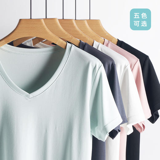 weyo 夏季新款女棉莫纯色舒适V领圆领短袖T恤1832、1833 商品图1