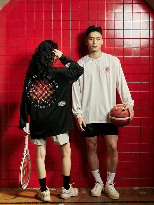 LUSHISI秋季[日落篮球]网眼速干运动长袖t恤男训练投篮服美式街头 商品图1