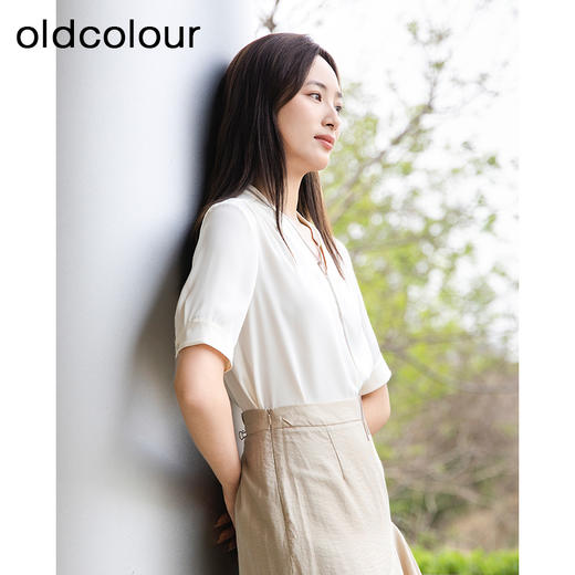 oldcolour夏季新款白色短袖衬衫女职场风雪纺小个子衬衣P25011172 商品图3