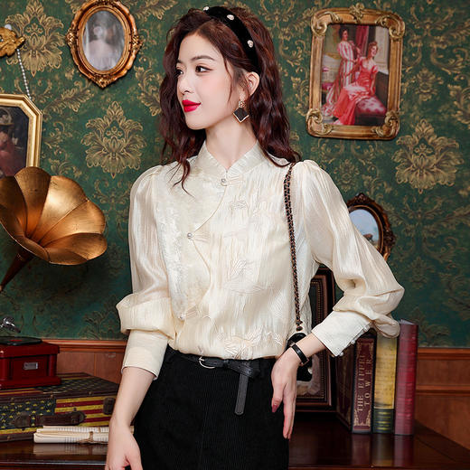 新中式衬衣通勤简约单排扣长袖打底衫 YH177750 商品图3