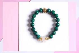YKQS0003°孔雀石+金绿点四方财神隔珠手串