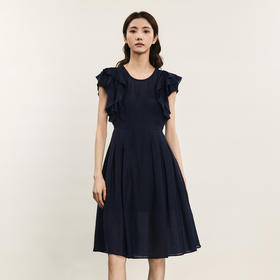 谜底连衣裙短袖女2024年夏季新品优雅气质荷叶袖中长裙242ML0566