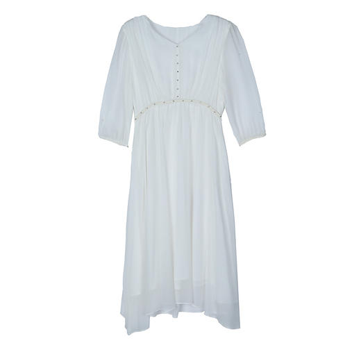 AHM-6525时尚优雅V领收腰连衣裙夏季新款高级感气质白色法式雪纺长裙 商品图4