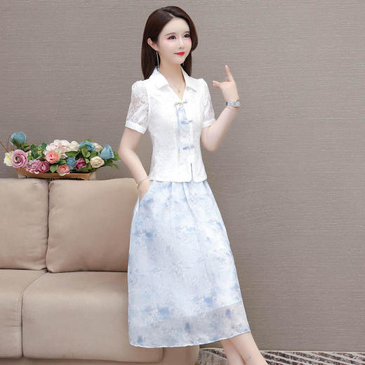 QYM-1712455新中式改良旗袍印花裙两件套 商品图1