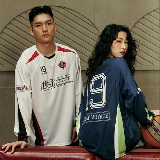 LUSHISI美式投篮服足球训练服骑行服运动t恤拼接复古赛车服[融合] 商品图0