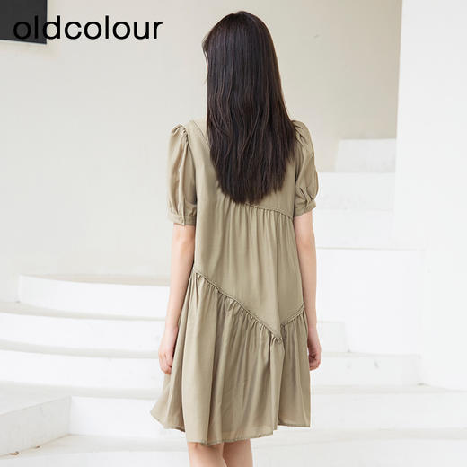 oldcolour夏季新款宽松短袖连衣裙女浅绿色泡泡袖短裙P25101532 商品图1