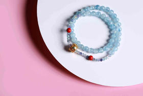 YHLB0011°海蓝宝+绿点四方财神桶珠手串