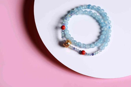 YHLB0011°海蓝宝+绿点四方财神桶珠手串 商品图0