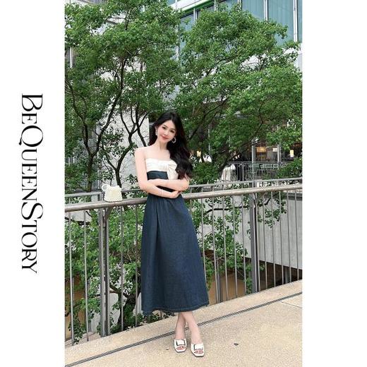 BeQueenStory【甜心布鲁士】拼接柔软网纱蝴蝶结装饰收腰连衣裙 商品图4