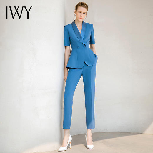 IWY/宝蓝色西服套装短袖女夏款设计感气质女神范干练主持人职业装232036C1+P1 商品图2