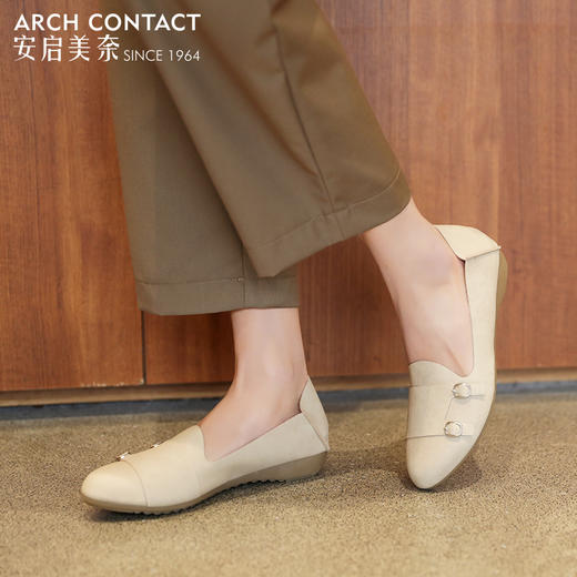 安启美奈双排扣平底单鞋，穿着方便，通勤平时都能穿 商品图1