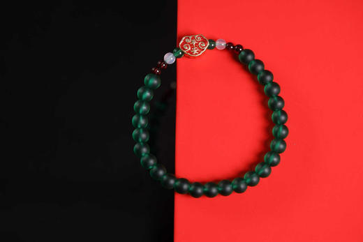 YLLL0009°绿琉璃+红色平安如意隔珠手串 商品图0