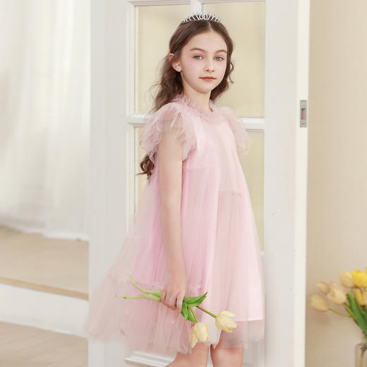 女童连衣裙2024夏新款粉色甜美公主裙蓬蓬裙演出礼服儿童网纱裙子 商品图5