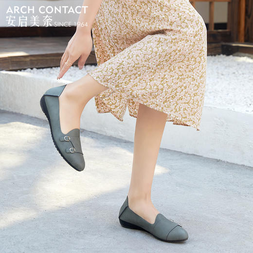 安启美奈双排扣平底单鞋，穿着方便，通勤平时都能穿 商品图8