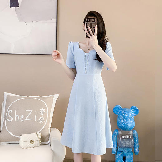 奢姿2025年夏装新款大码女装气质方领连衣裙胖妹妹提花时尚裙子9932852682 商品图1
