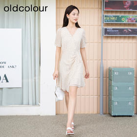 oldcolour夏季新款波点时尚休闲风雪纺短袖连衣裙女P23101167
