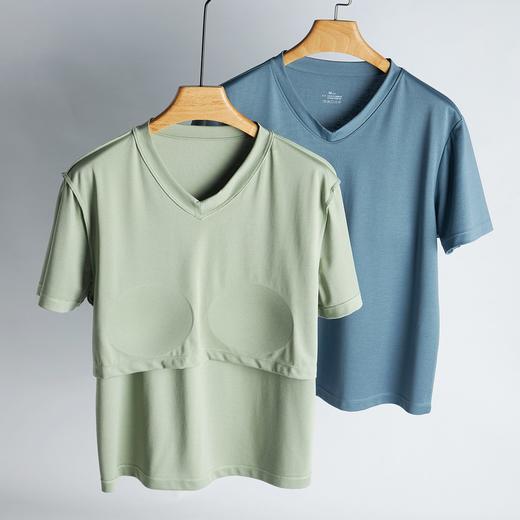 weyo 夏季女索罗纳纯色V领带胸垫圆领短袖T恤家居服12302+12303 商品图0