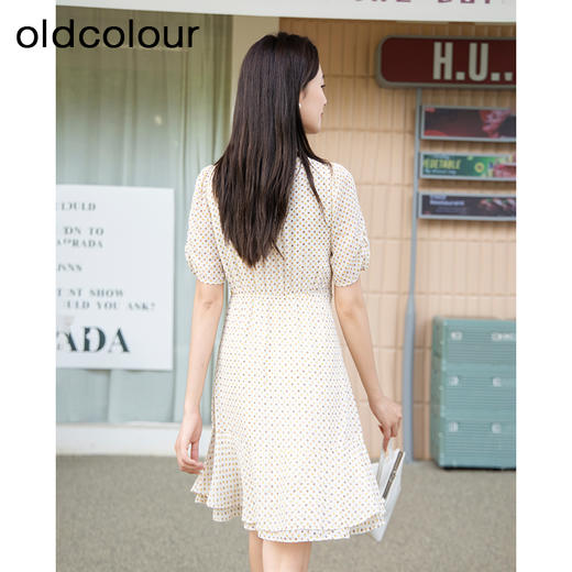 oldcolour夏季新款波点时尚休闲风雪纺短袖连衣裙女P23101167 商品图4