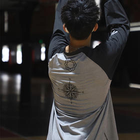 LUSHISI长袖投篮服灰色航海插肩休闲长袖篮球T恤运动速干排汗面料