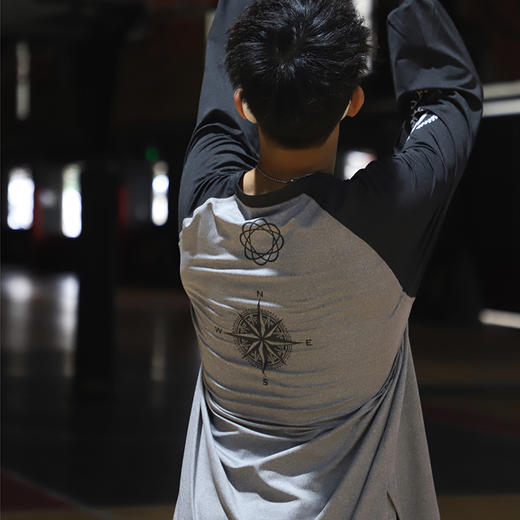 LUSHISI长袖投篮服灰色航海插肩休闲长袖篮球T恤运动速干排汗面料 商品图0