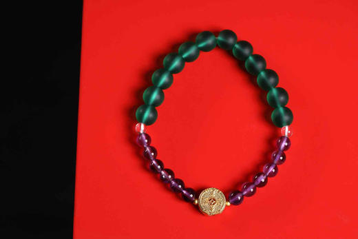 YLLL0001°绿琉璃+沙金化太岁隔珠手串 商品图0