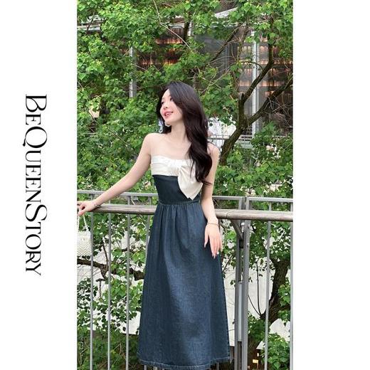 BeQueenStory【甜心布鲁士】拼接柔软网纱蝴蝶结装饰收腰连衣裙 商品图0