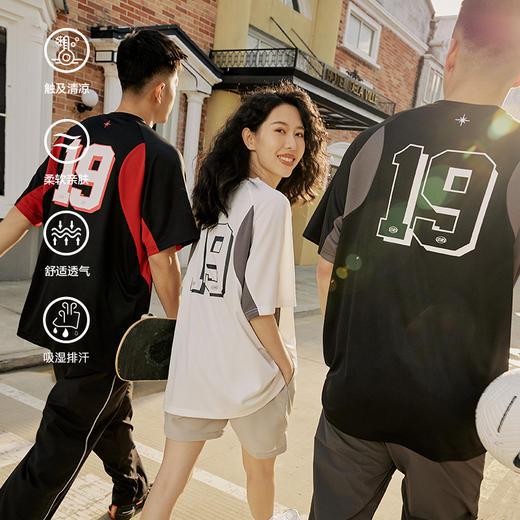 LUSHISI速干运动美式投篮服篮球短袖训练拼接复古街头t恤斗志主题 商品图1