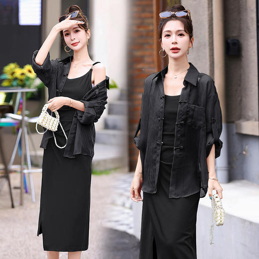 韩系设计感时尚别致，开衩休闲长裙两件套HR-ASLZ8108 商品图3