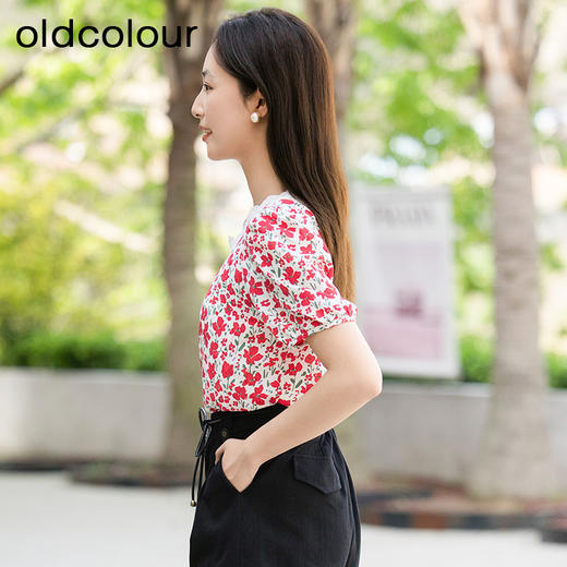 oldcolour夏季新款时尚休闲风碎花花边领套头衫女GP21011732 商品图2