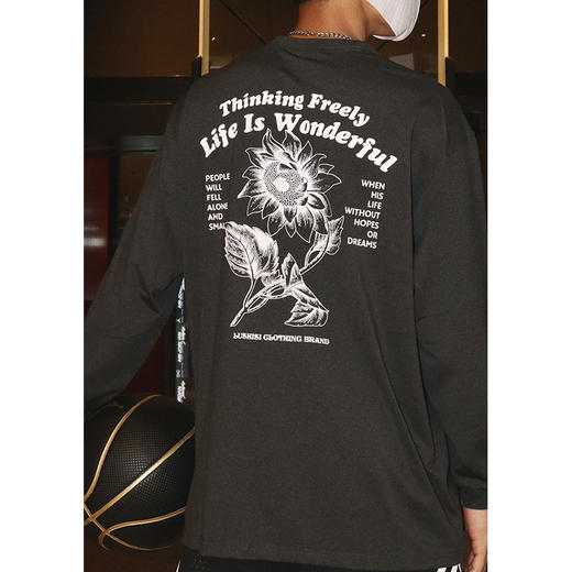 LUSHISI春秋薄款篮球运动长袖t恤速干美式微弹灰色投篮训练服上衣 商品图2