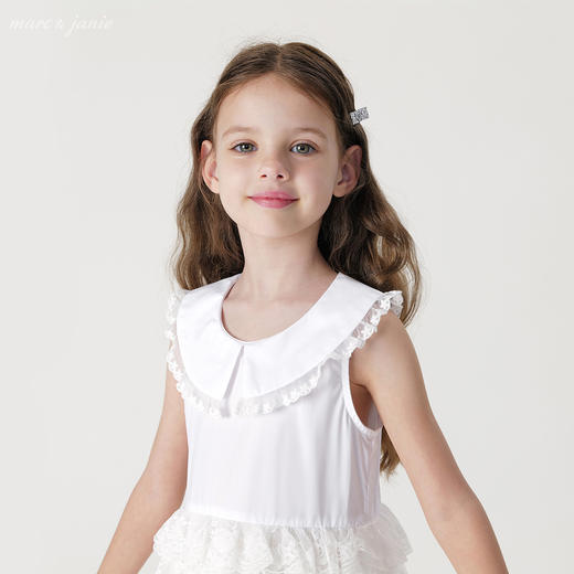 马克珍妮2024年夏装新款女童白色蕾丝网纱蛋糕连衣裙240665 商品图3