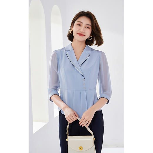 乔万尼新款短袖中袖衬衫28mm真丝弹力重绉EM2C742 商品图2