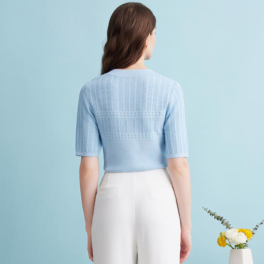 EITIE爱特爱夏季新款气质温柔百搭舒适柔软透气短袖针织衫薄B2401324 商品图5