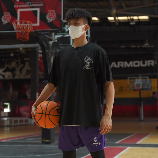 LUSHISI休闲美式街头短裤[紫星]主题宽松运动复古不过膝网眼裤男 商品图3