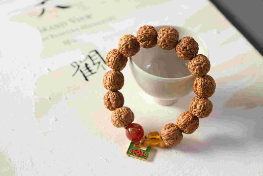 YJPT0015°金刚菩提+玛瑙红消灾符手串1.4*1.5*13 商品图0