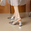 阿么手工女鞋法式金属头真皮凉鞋外穿后绊带气质后空高跟鞋6.5CM 商品缩略图2