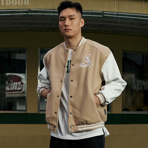 LUSHISI[荒原]美拉德穿搭毛呢拼接棒球服潮牌春秋美式运动外套男 商品图0