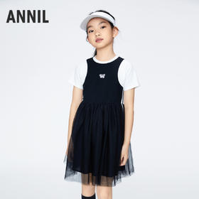 女童假两件拼纱连衣裙新款安奈儿童装实体店同款AG423802