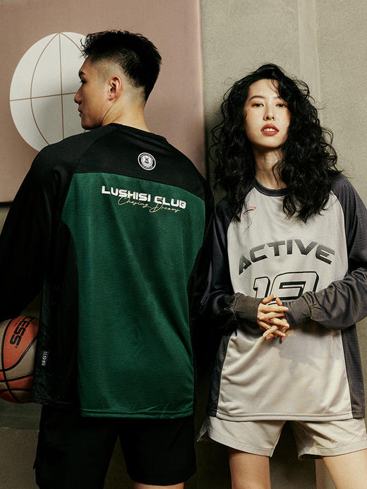 LUSHISI美式复古撞色学院拼接速干长袖篮球训练上衣插肩T恤[敏捷] 商品图3
