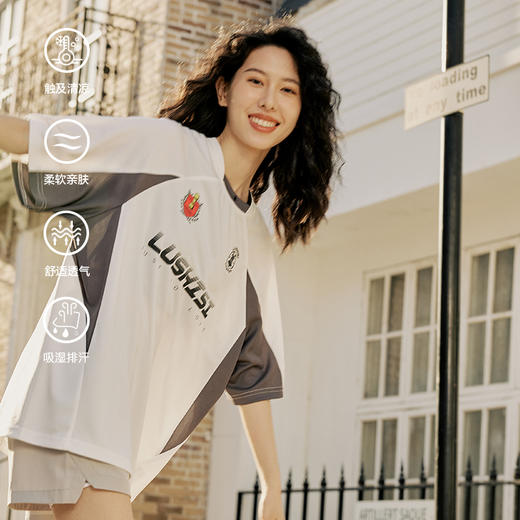 LUSHISI速干运动美式投篮服篮球短袖训练拼接复古街头t恤斗志主题 商品图2
