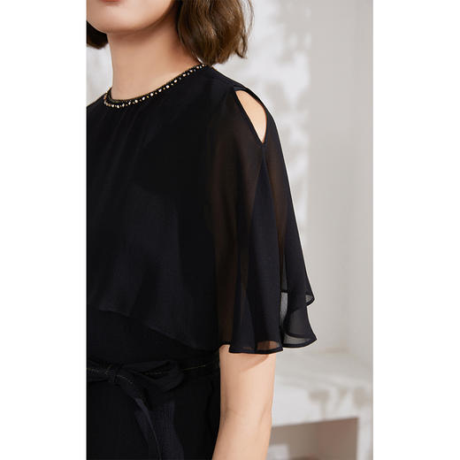 乔万尼真丝圆领19mm弹力凸花绉100%桑蚕丝收腰上衣EM2C737 商品图1