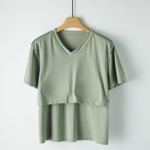 weyo 夏季女索罗纳纯色V领带胸垫圆领短袖T恤家居服12302+12303 商品图3