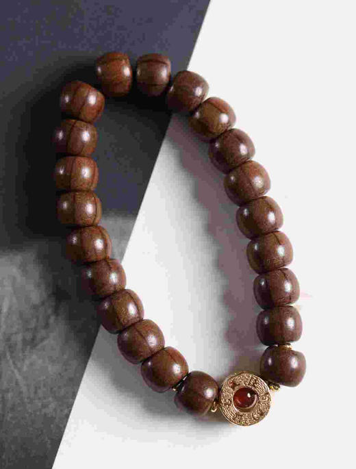 YLDM0012°六道木+沙金镂空六字真言铜珠手串 商品图0