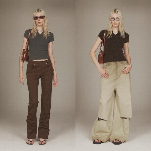 NUTH百搭修身V领显瘦正肩洗水做旧针织短袖T恤女 商品图7