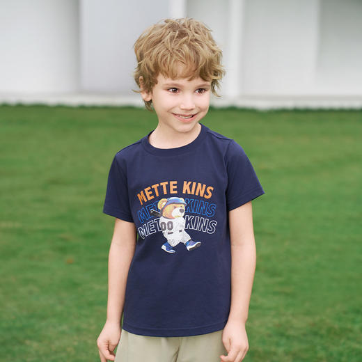 【凉感】mettekids男童短袖t恤2024夏季新款儿童透气字母印花上衣 商品图7