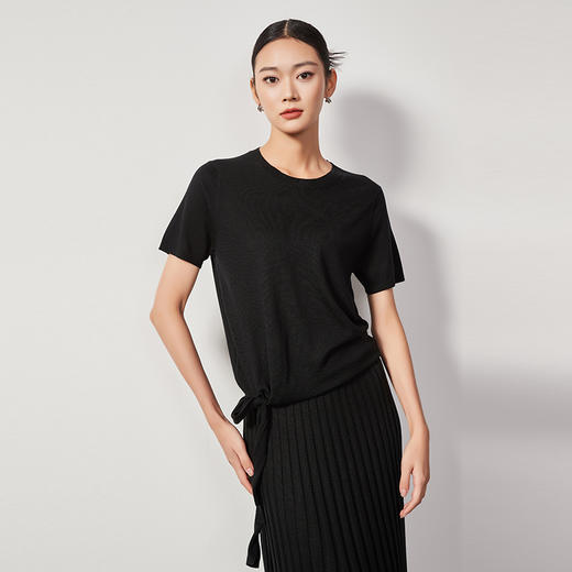 东黎 • 丝绒女士夏季系带气质简约圆领短袖 4071 商品图4