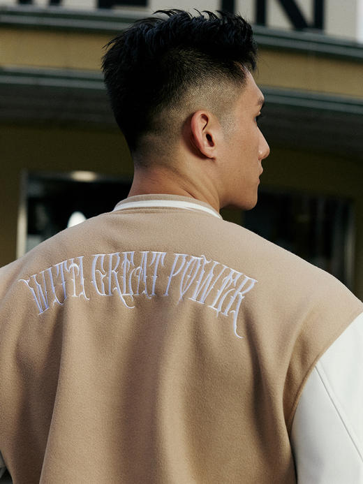 LUSHISI[荒原]美拉德穿搭毛呢拼接棒球服潮牌春秋美式运动外套男 商品图2