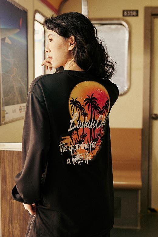 LUSHISI长袖[落日黄昏]运动长袖投篮服男圆领t恤篮球训练服宽松潮 商品图5
