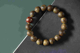 YLQN0037°绿棋楠+镶铜香灰珠红手串1.2